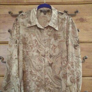 KASPER Brown Sheer Paisley Blouse, 16W